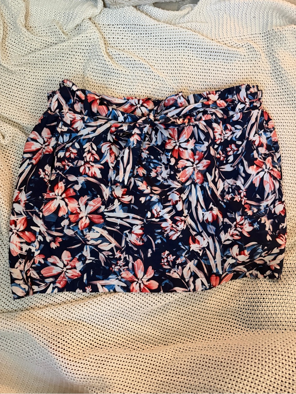 Floral Tie-Waist Navy Women's Skort